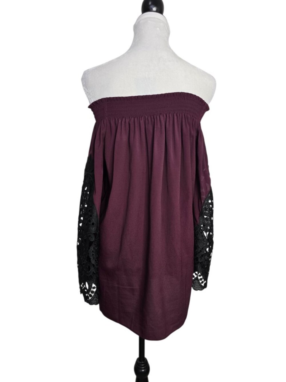 Kobi Women's Off The Shoulder Burgundy Blouse w Crochet Lace Sleeves Size Large - Picture 5 of 11